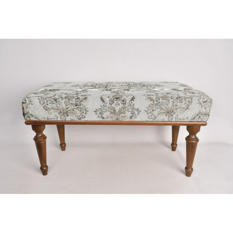 Cotton Upholstered Bench, Brown, 45cm H x 90cm W x 45cm D