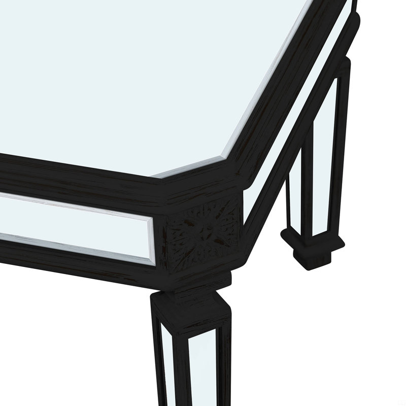 Coffee Table, Vintage Carved Wooden, Rectangle Glass Tea Table With Mirrored Finish, Centre Table