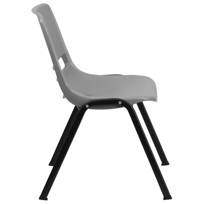 Gray Ergonomic Plastic Stackable Chair with Black Metal Frame