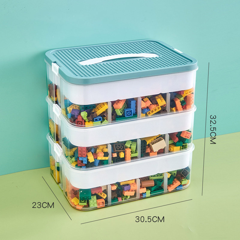 12L Building Block Toy Storage Box Large Capacity Stackable Toy Organizer Multiple Compartments with Dustproof Lid Handle Design Blocks Toys Organizer Storage Case