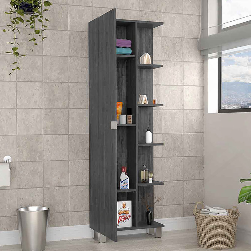 Armoire d'angle avec cinq tablettes ouvertes