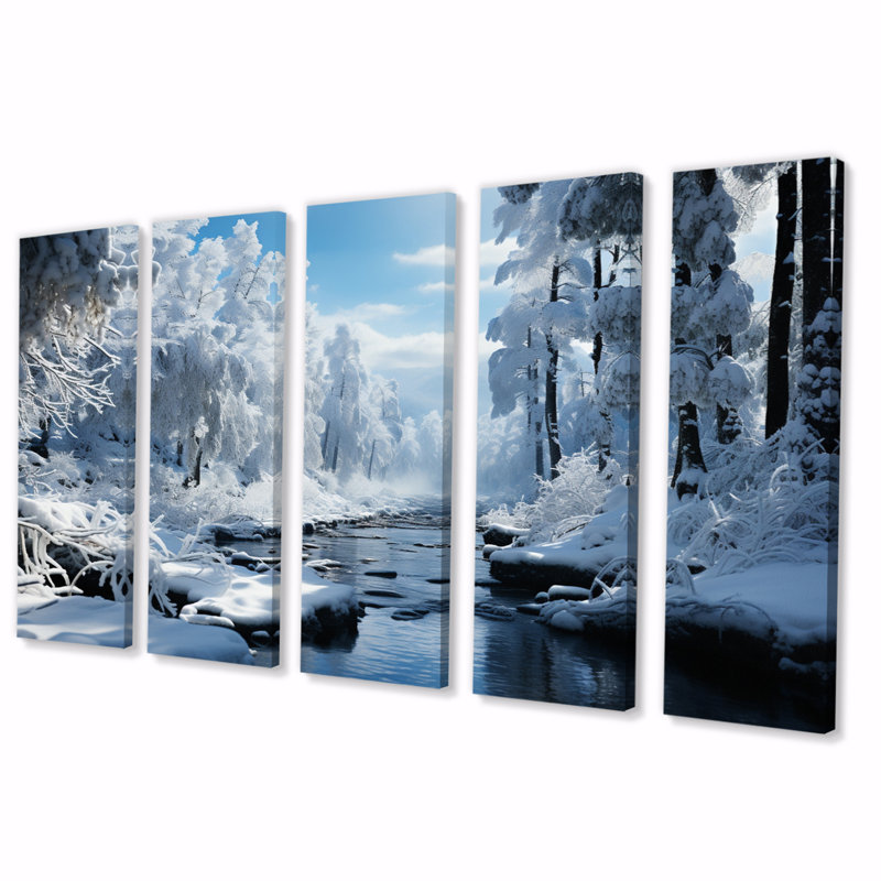 «White Winter Harmony I», impression sur toile de paysages - 5 panneaux égaux