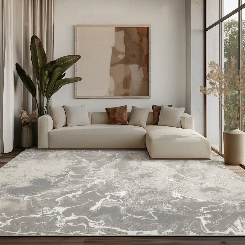 Galaxy Series Abrstract Black/Gray/Ivory/Beige Area Rug, Rectangle 7'9" x 10'2", Beige