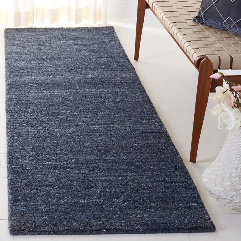 Himalaya Hand Tufted Wool/Cotton & Other Fiber Solid Color Rug in Gray/Black, Runner 2'3" x 8'