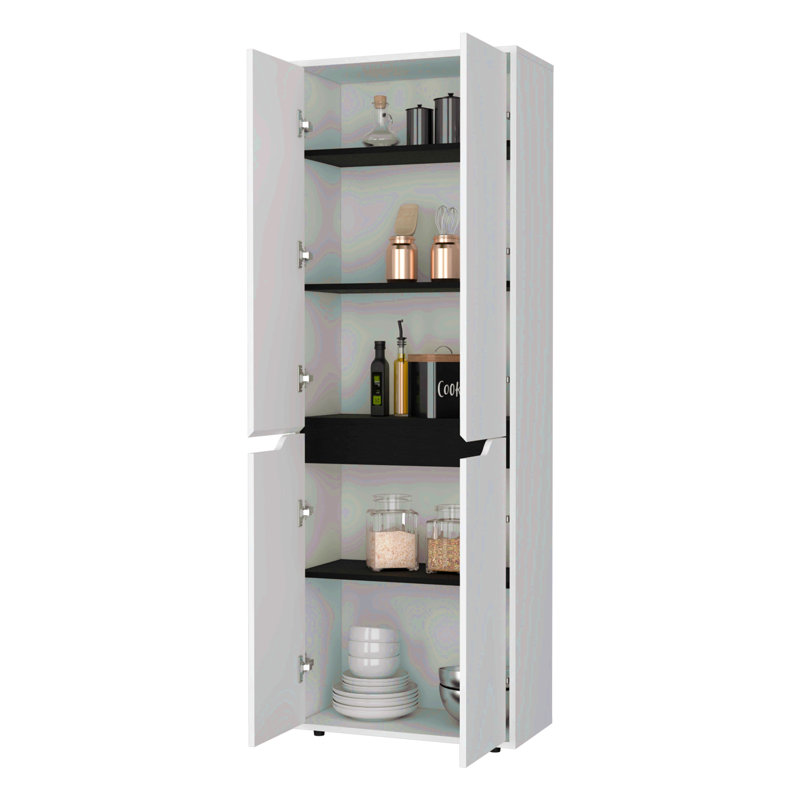 Multistorage Kitchen Pantry With 5 Shelves And 4 Doors, White/Black