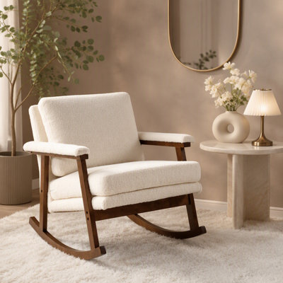 Chaise d'appoint Mid-Century moderne, chaise berçante avec structure en bois, chaises de salon rembourrées, fauteuil de lecture pour véranda de chambre à coucher