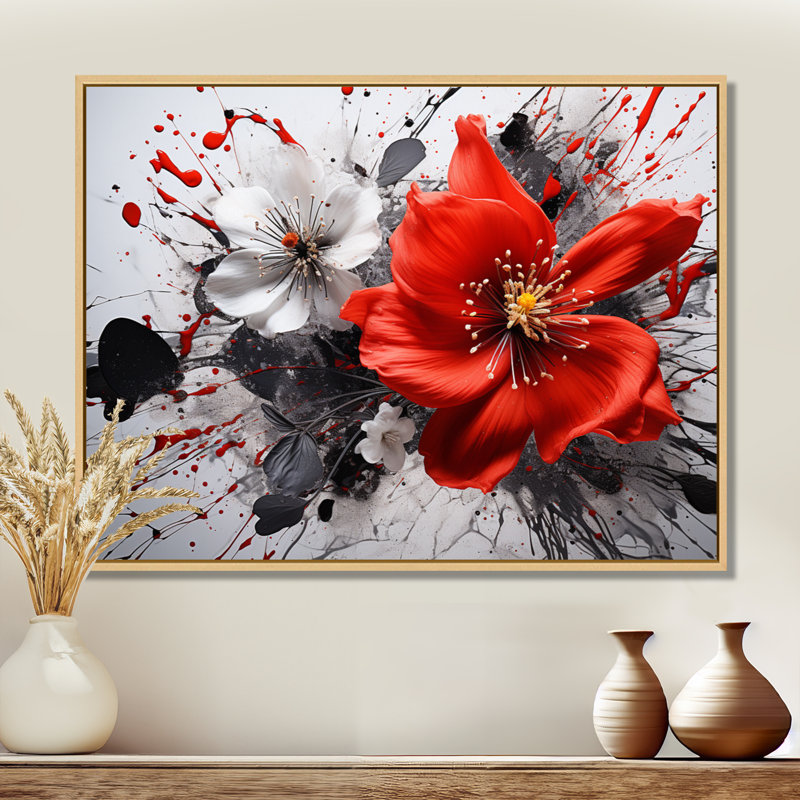 Red Grey Botanical Symphony I - Abstract Botanicals, reproduction d'art sur toile encadrée, H 16 po x l 32 po, Érable