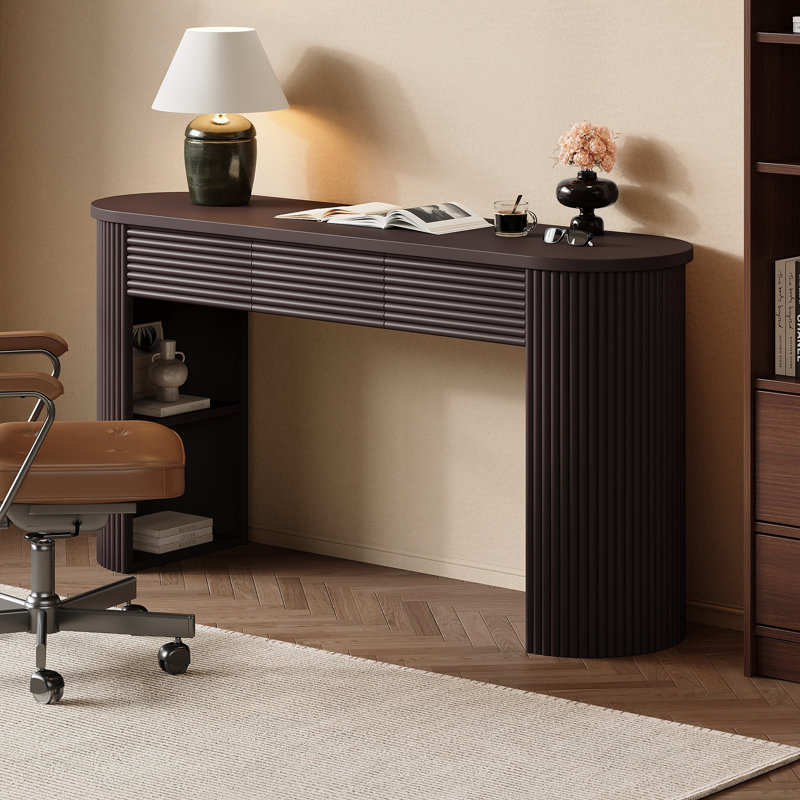 Console avec tiroirs et tablettes de rangement, table d'entrée étroite, Espresso