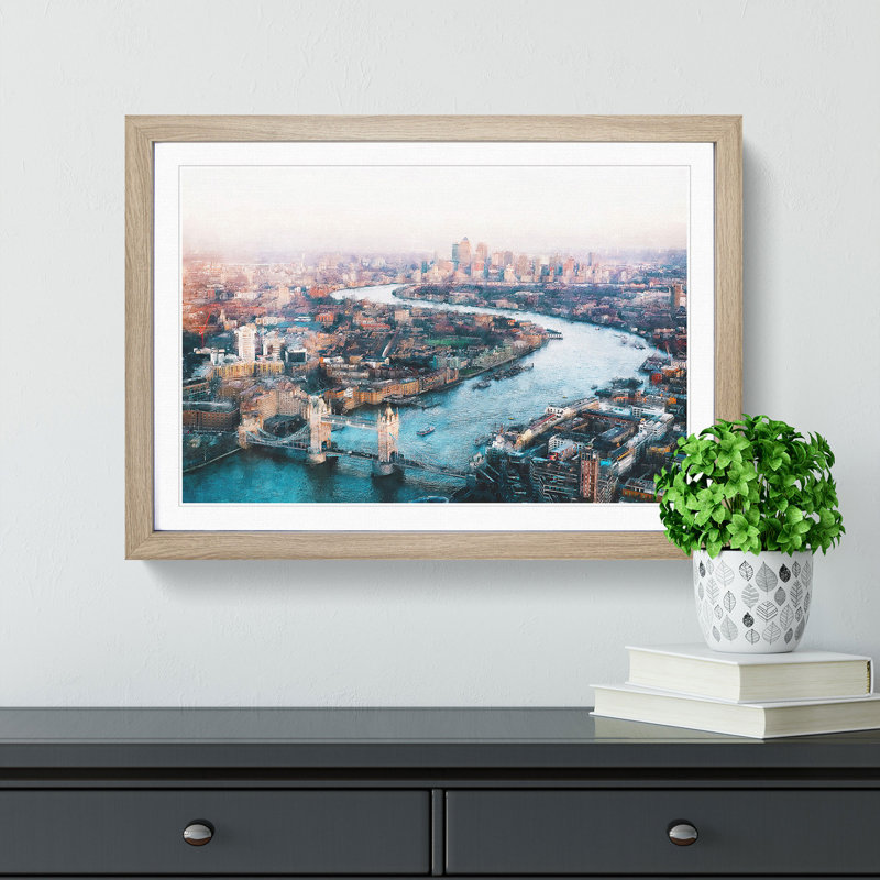 River Thames and London Skyline - Framed Print, 62cm H x 87cm W x 2cm D, Oak Framed