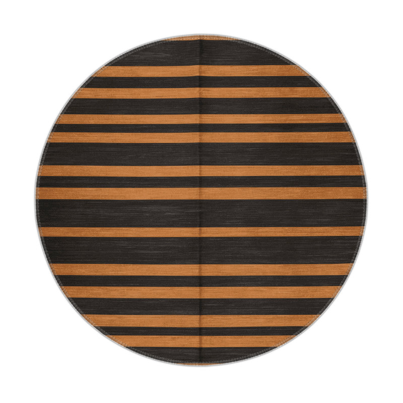 Tapis intérieur / extérieur brun HorizontalStripes, Rond 5 pi