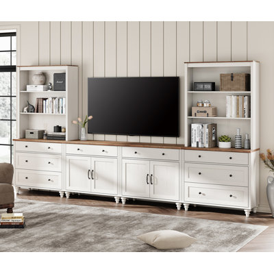 Scarlett Entertainment Center With Bookshelves, Farmhouse Wall Unit TV Stand With Doors & Drawer, Bedroom & Home Theater
