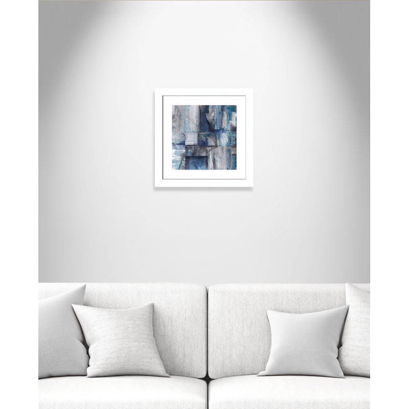 Patchwork abstrait I - peinture encadrée, Papier encadré blanc mat, H 18,5 po x l 18,5 po x P 1,25 po