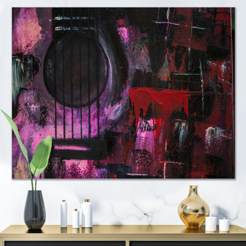 Mauve musique guitare III - décoration murale moderne en toile, H 8 po x l 12 po x P 1 po, Toile tendue