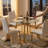 5-Piece Round Glass Dining Set, Gold Metal Legs & Ribbed Faux Leather Chairs-1890249306-1890444221