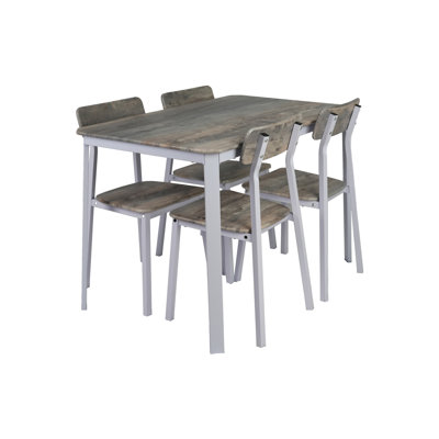 Table de salle à manger moderne pour 4 personnes, grise et blanche, en métal robuste de fabrication blanche