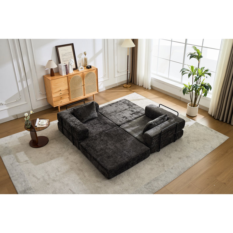 2 places, lit convertible à compression désossé, cadre de forme fixe, chenille, lit noir sans assemblage requis, siège avec chenille et pour chambre à coucher