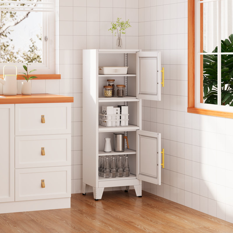 Armoire de rangement étroite en métal avec tablettes réglables, Blanc