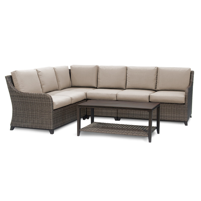 Ensemble de conversation modulaire en rotin 5 pièces avec coussins, Brun clair