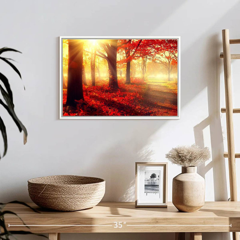 Forêt rouge vif, 19 po x 13 po, Cadre flottant blanc
