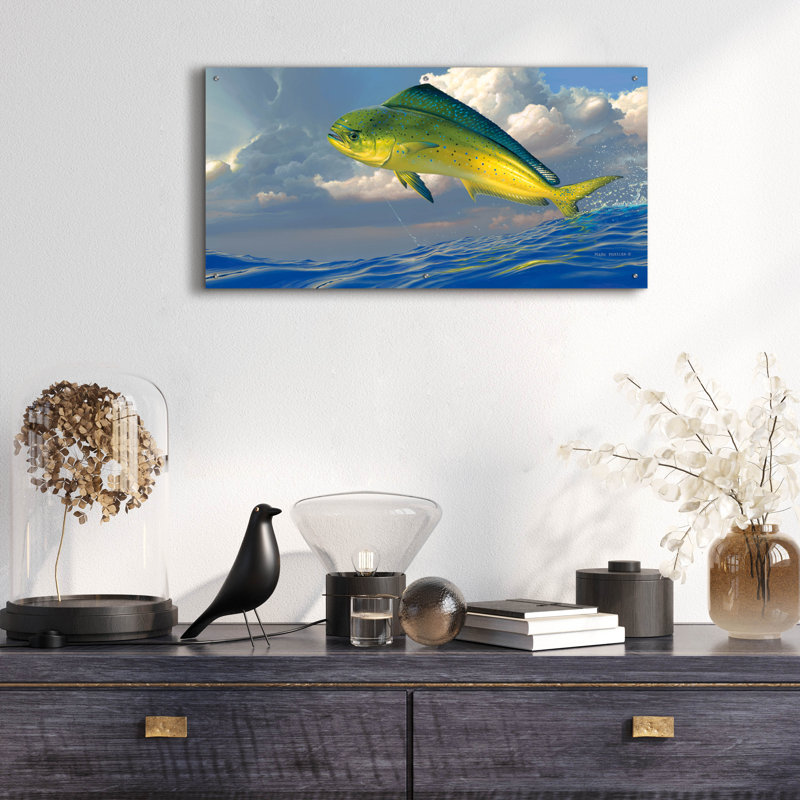 «Chicken Fight - Mahi Mahi» par Mark Mueller, art animalier, H 24 po x l 48 po
