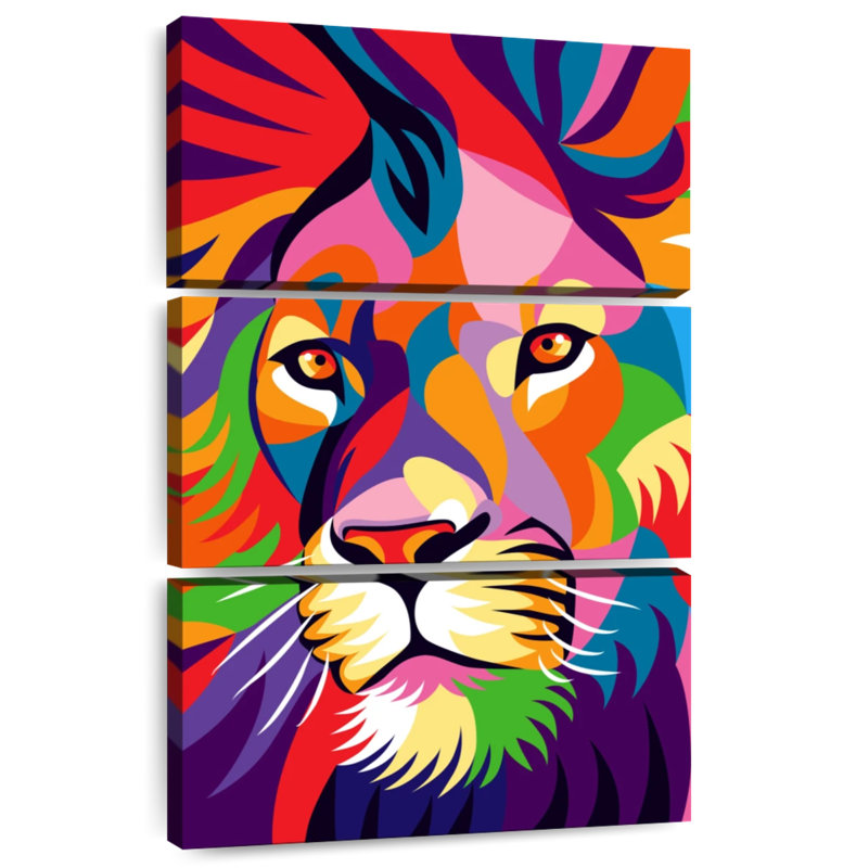 Portrait de lion coloré, H 65 po x l 42 po