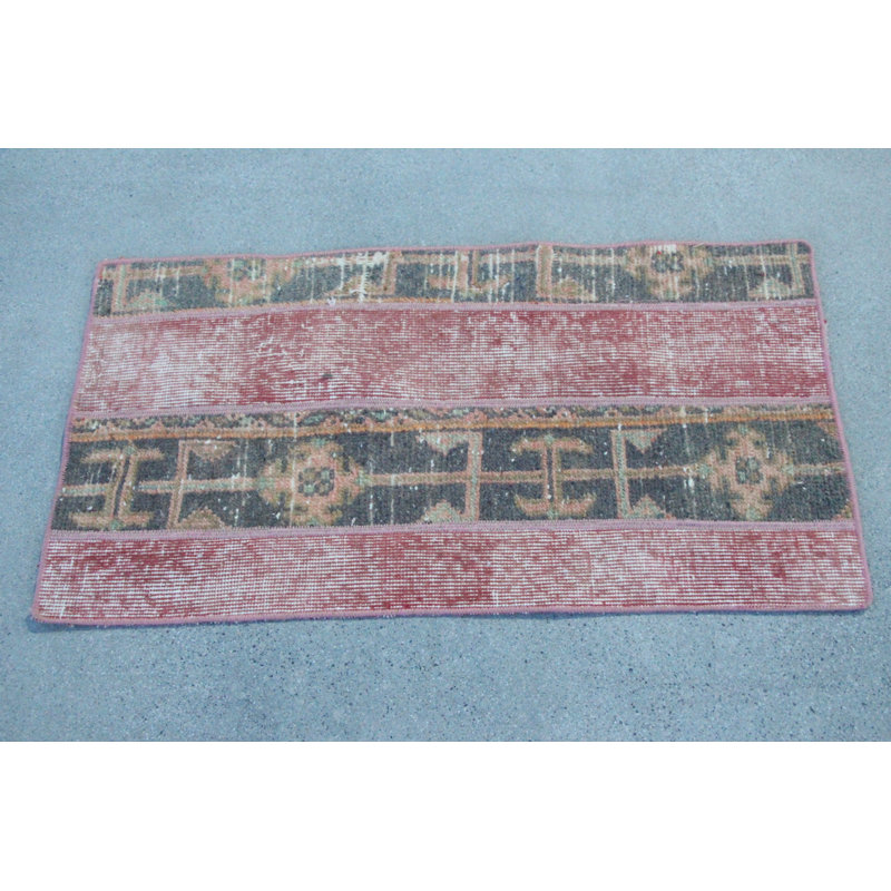 Small Turkish Vintage Anatolian Hand Woven Oriental Door Mat In Red For The Entry