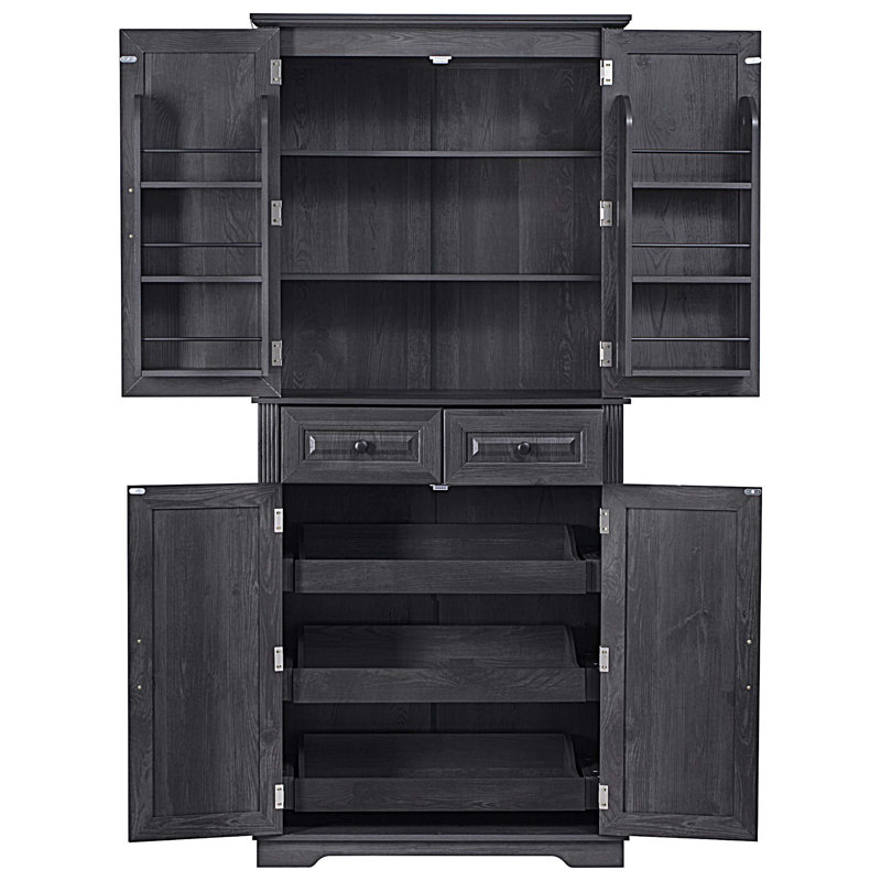 Armoire de cuisine de 71 po de hauteur avec 3 organisateurs coulissants, armoire de rangement autoportante avec 6 tablettes de porte et 2 tiroirs