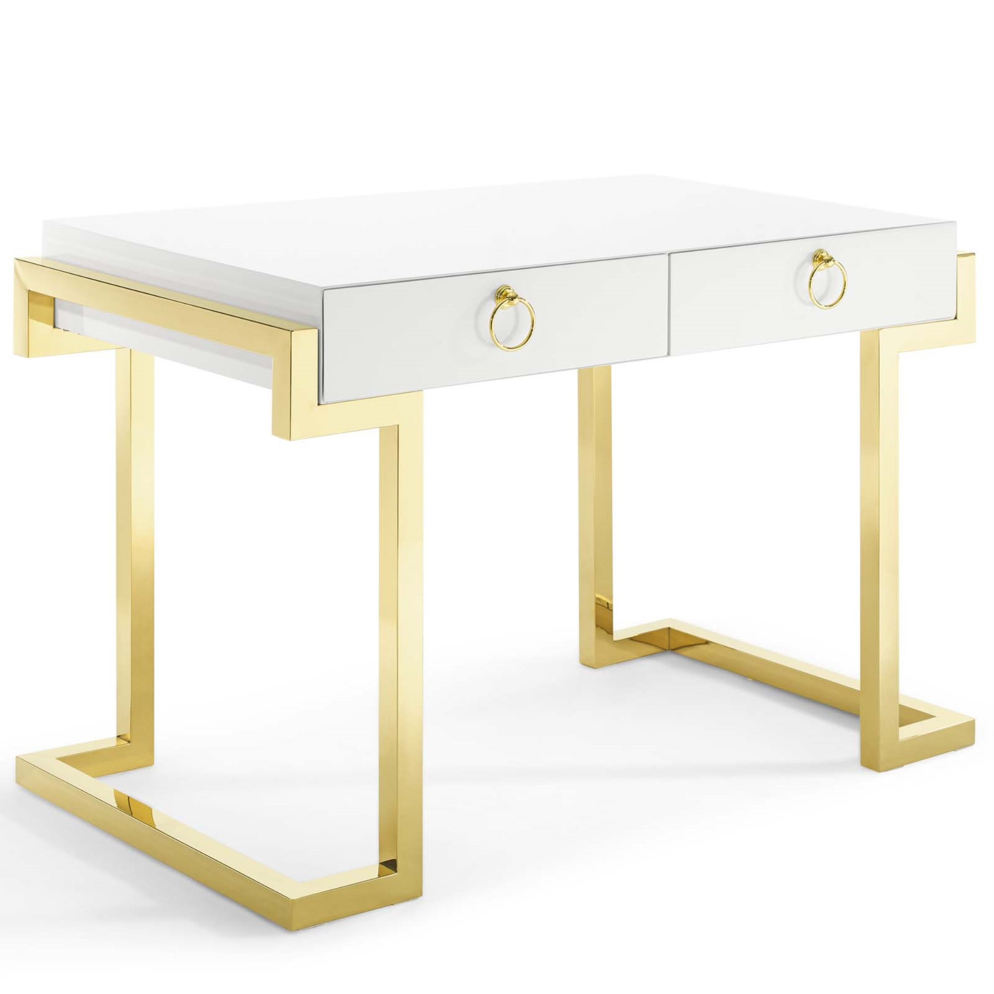 Claudette 48 Wide White Gold Corner Computer Writing Desk