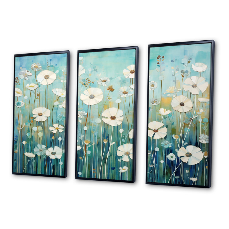 «Refreshing Flower Lagoon», ensemble d'art sur toile, Cadre flottant noir, H 32 po x l 48 po x P 1 po