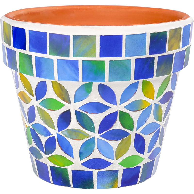 Petit pot à fleurs bleu en céramique avec motif floral