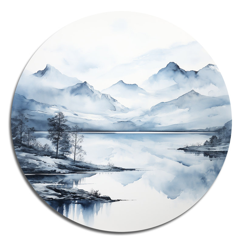Gris gris, minimalisme, forêt, reflets I - Décoration abstraite ronde en métal, H 29 po x l 29 po