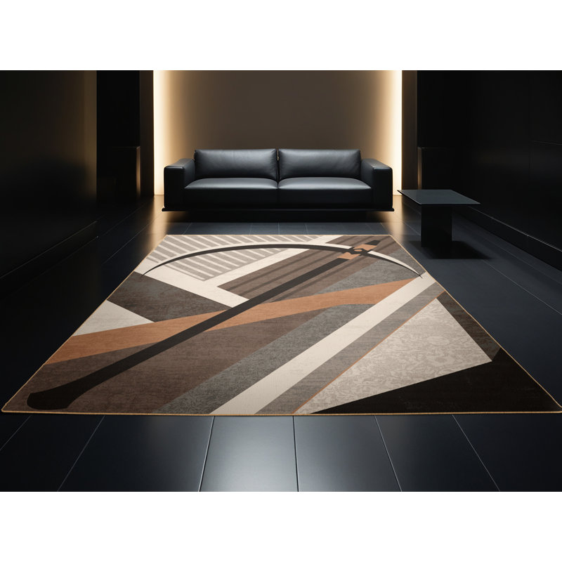 Machine Washable Brooker Scythe Warrior Symbol Art Deco Arc Rug in Brown – LightBrown Binding, 6 x 9