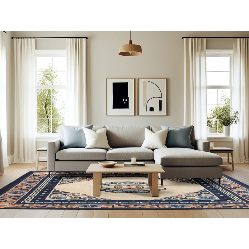Tapis traditionnel bleu / beige Fuse, Rectangle 6 pi x 9 pi