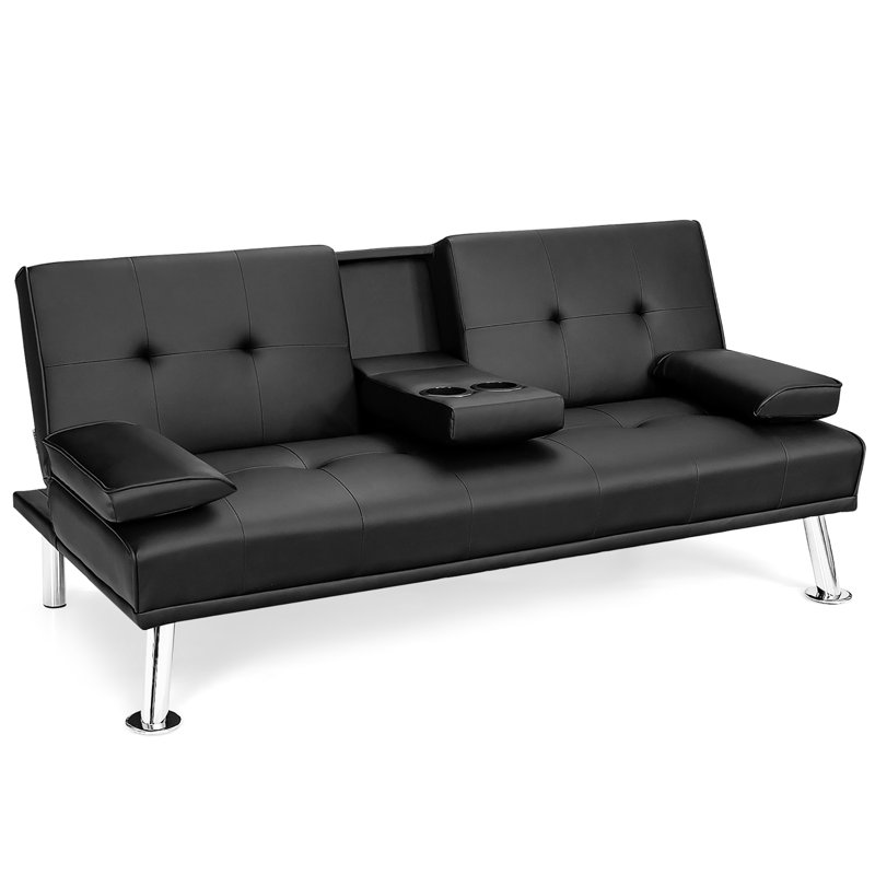 Maggie Twin 66'' Faux Leather Convertible Sofa, Black Faux Leather