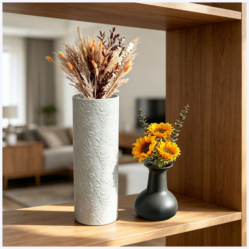 Ensemble de 3 vases de sol décoratifs en métal avec motif de feuilles, vases hauts blancs et noirs pour la décoration de salon et de vestibule