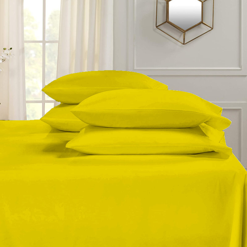 Microfiber Flatweave Sheet Set, King Sheet Set + 1 Fitted Sheet + 4 Pillowcases, Gold