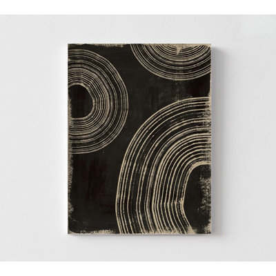«Rings On Charcoal II» par Victoria Barnes, art mural de salon de coiffure moderne, décor de bibliothèque affiche en anneaux dorés, décor abstrait pour bureau à domicile