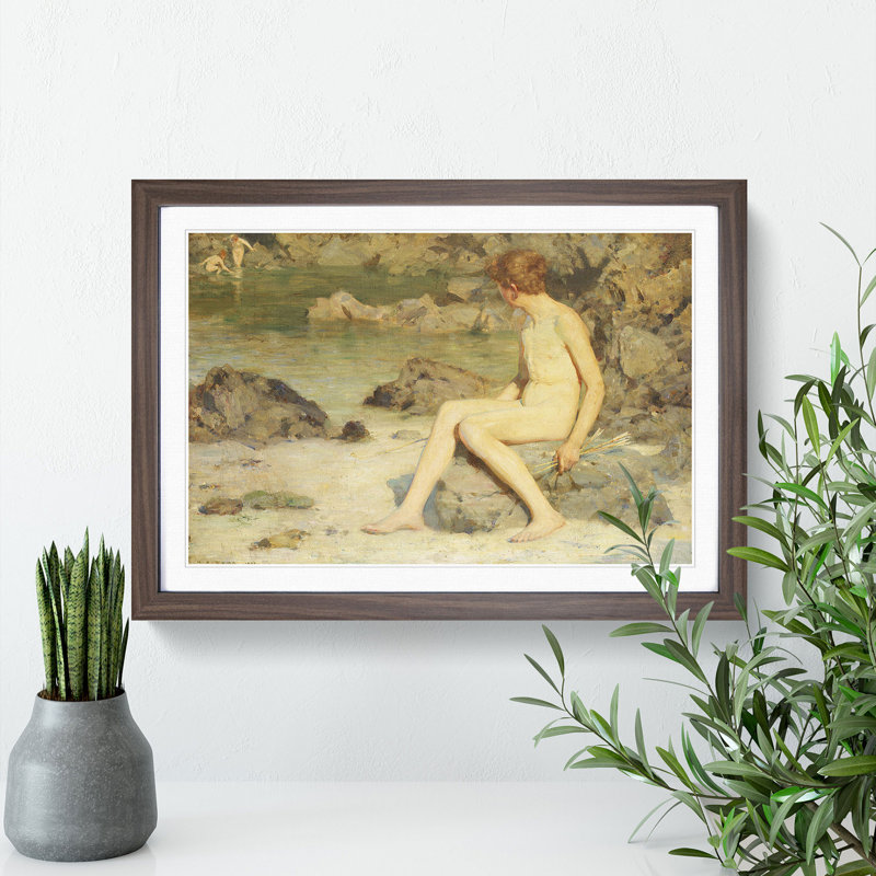 Cupid and Sea Nymphs by Henry Scott Tuke - Picture Frame Painting, 27cm H x 36cm W x 2cm D, Walnut Framed