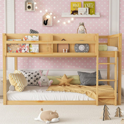 Low Bunk Bed, Floor Bunk Bed With Ladder, Solid Wood Construction For Kids & Juniors