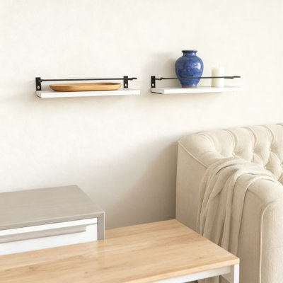 Ensemble de 2 tablettes flottantes pour la salle de bain avec garde-corps, organisateur de rangement mural pour la cuisine et la chambre à coucher, décor de tablette en bois fait à la main
