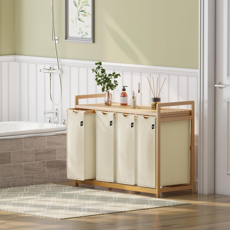 Bamboo Laundry Basket and Storage Rack, Beige, 30.3" H  x 40.5" W x 16.3" D