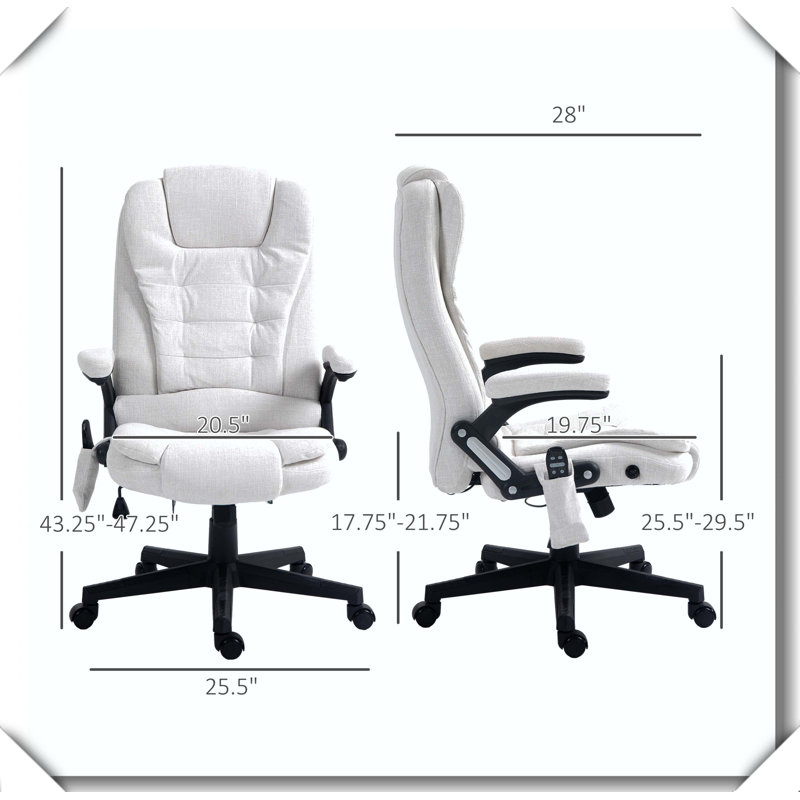 Massage Office Chair Heat High Back Reclining Adjustable Height, Cream White