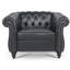 Fauteuil une place au charme intemporel, revêtement en PU souple, pieds en bouleau, hauteur d'assise de 32 cm, largeur des accoudoirs de 22 cm, ambiance harmonieuse, revêtement en PU noir imitation cuir, assise en bois de 57 cm, hauteur de dossier de 49 cm.