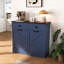 Armoire poubelle bleue 20 gallons, cachée et peu encombrante, de style porte de grange avec 2 tiroirs et charnières en métal