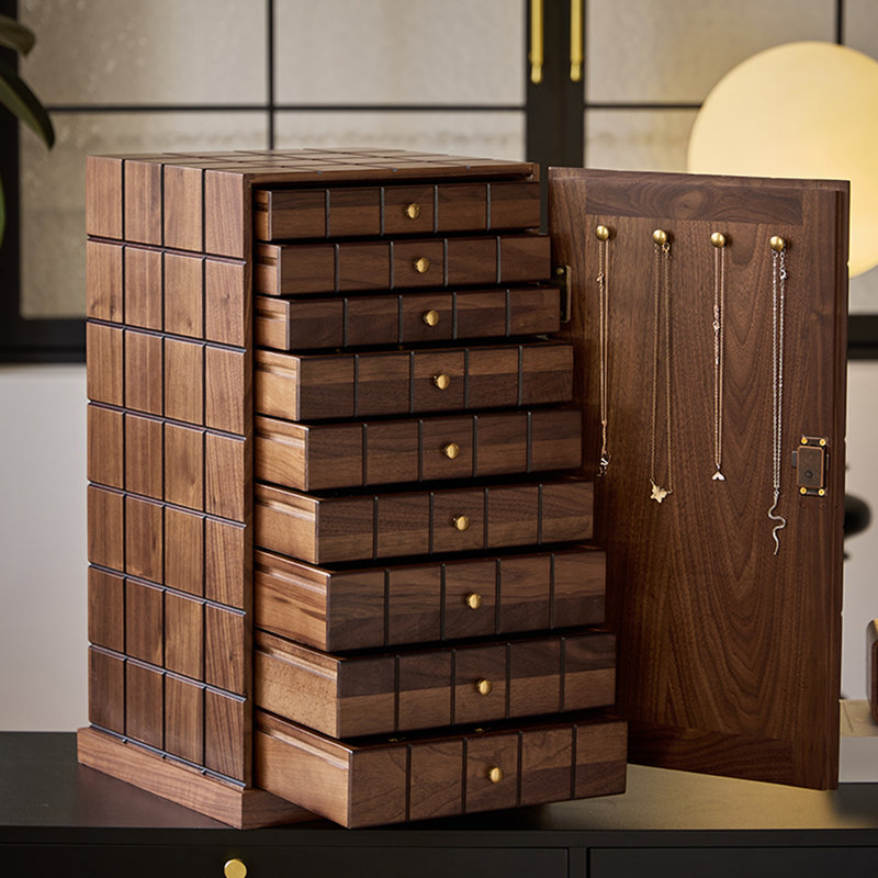 Nut-brown Rectangular Solid Wood Jewelry Armoires