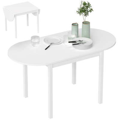 55" Wood Kitchen Table, Drop Leaf Tables for Small Spaces, White