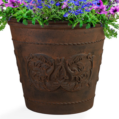 Arabella Polyresin Large Round Outdoor Planter - Rust - 19.5"