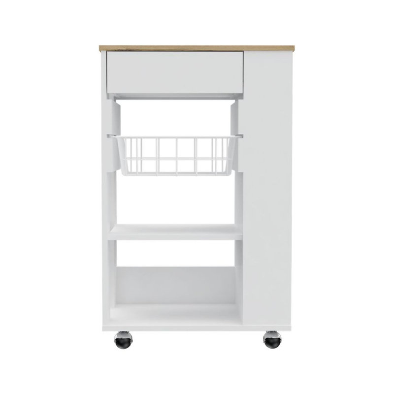 Blosson Kitchen Cart,  One Drawer, Two Open Shelves, Four Casters, White
