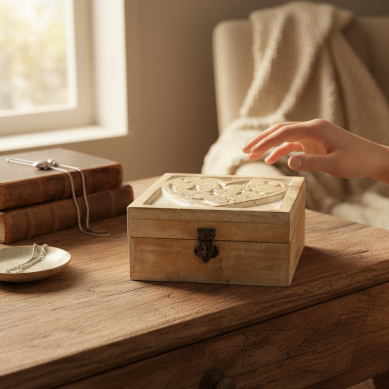 Heart Small Box-White Wash