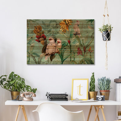 Amarely Parrots and Bananas - Impression sans cadre sur bois